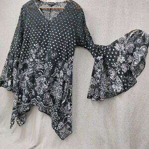 Dor Dor Couture Black Lace Top Dramatic Bell Sleeves Size M Whimsigoth Fairy